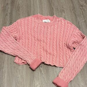 Aerie Soft Pink Cable Knit Crew Neck Sweater